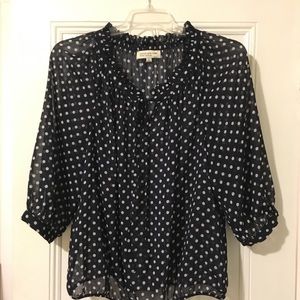 Sheer navy blue polka dot blouse